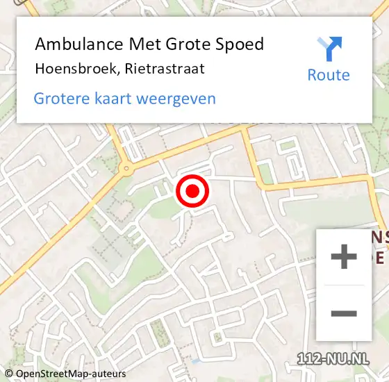 Locatie op kaart van de 112 melding: Ambulance Met Grote Spoed Naar Hoensbroek, Rietrastraat op 16 januari 2015 11:58