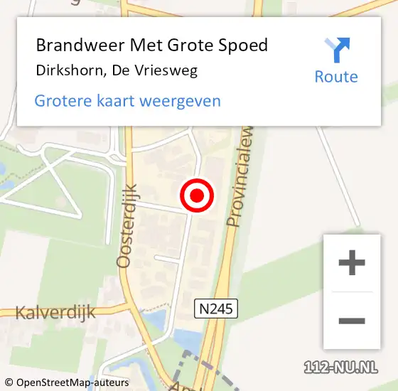 Locatie op kaart van de 112 melding: Brandweer Met Grote Spoed Naar Dirkshorn, De Vriesweg op 16 januari 2015 12:18