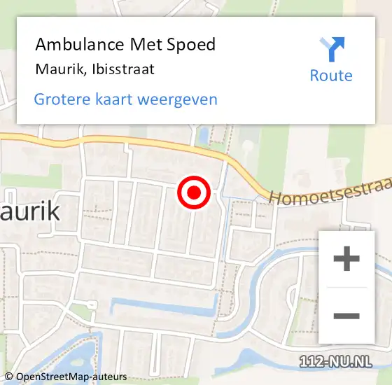 Locatie op kaart van de 112 melding: Ambulance Met Spoed Naar Maurik, Ibisstraat op 16 januari 2015 12:21