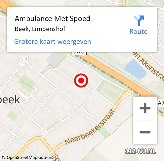 Locatie op kaart van de 112 melding: Ambulance Met Spoed Naar Beek, Limpenshof op 16 januari 2015 12:28