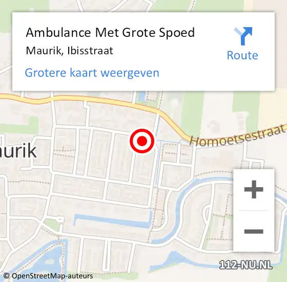 Locatie op kaart van de 112 melding: Ambulance Met Grote Spoed Naar Maurik, Ibisstraat op 27 oktober 2013 23:44