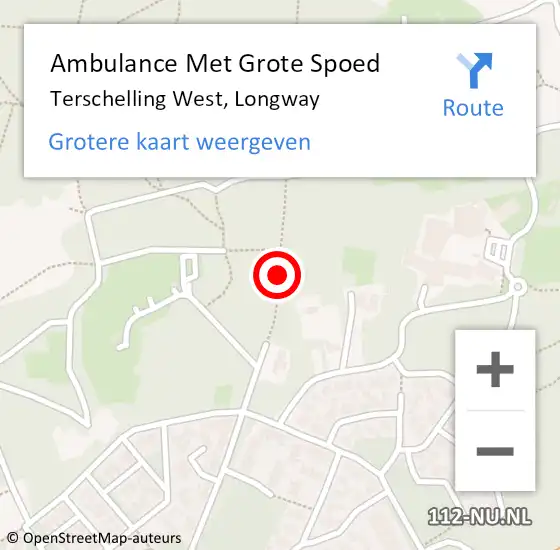 Locatie op kaart van de 112 melding: Ambulance Met Grote Spoed Naar Terschelling West, Longway op 16 januari 2015 12:56