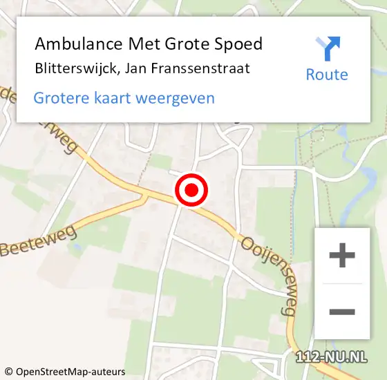 Locatie op kaart van de 112 melding: Ambulance Met Grote Spoed Naar Blitterswijck, Jan Franssenstraat op 16 januari 2015 13:10