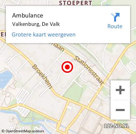 Locatie op kaart van de 112 melding: Ambulance Valkenburg, De Valk op 16 januari 2015 13:18