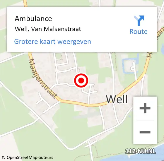 Locatie op kaart van de 112 melding: Ambulance Well, Van Malsenstraat op 16 januari 2015 13:31