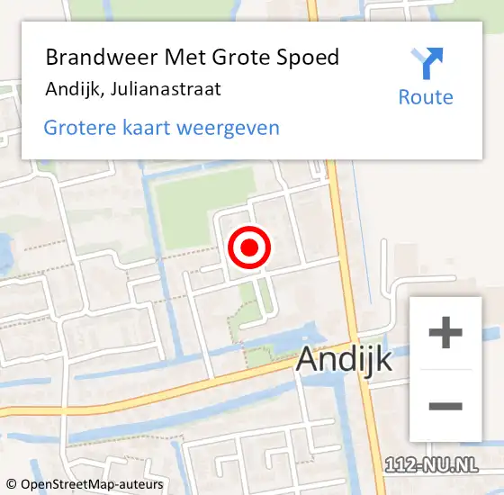 Locatie op kaart van de 112 melding: Brandweer Met Grote Spoed Naar Andijk, Julianastraat op 16 januari 2015 13:41