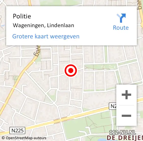 Locatie op kaart van de 112 melding: Politie Wageningen, Lindenlaan op 16 januari 2015 14:42