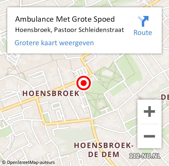 Locatie op kaart van de 112 melding: Ambulance Met Grote Spoed Naar Hoensbroek, Pastoor Schleidenstraat op 16 januari 2015 14:52