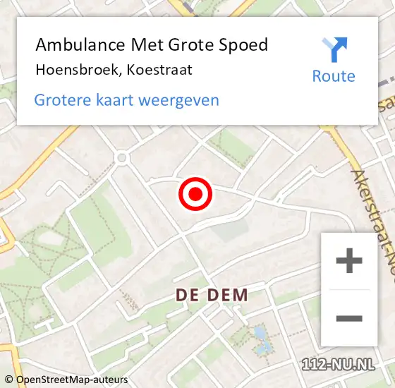 Locatie op kaart van de 112 melding: Ambulance Met Grote Spoed Naar Hoensbroek, Koestraat op 16 januari 2015 15:06