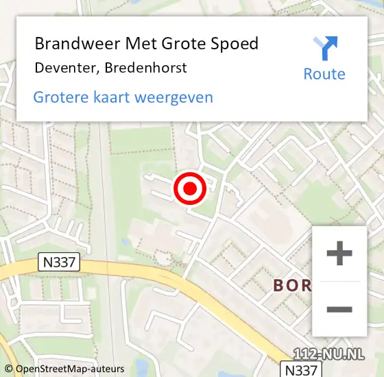 Locatie op kaart van de 112 melding: Brandweer Met Grote Spoed Naar Deventer, Bredenhorst op 16 januari 2015 15:26