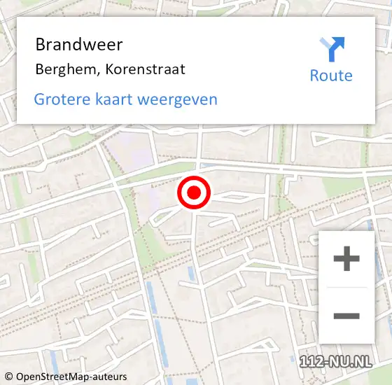 Locatie op kaart van de 112 melding: Brandweer Berghem, Korenstraat op 16 januari 2015 15:33