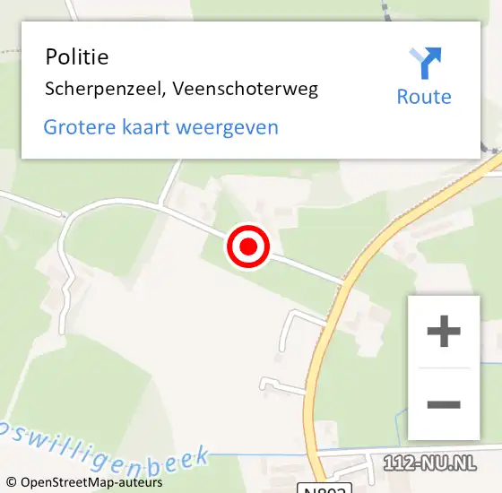 Locatie op kaart van de 112 melding: Politie Scherpenzeel, Veenschoterweg op 16 januari 2015 15:43