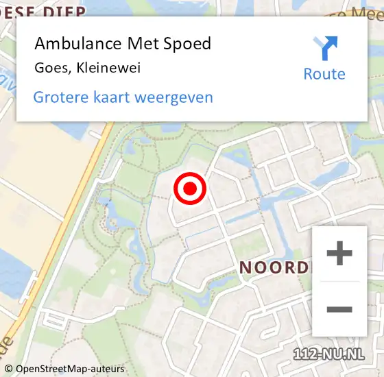 Locatie op kaart van de 112 melding: Ambulance Met Spoed Naar Goes, Kleinewei op 16 januari 2015 16:24