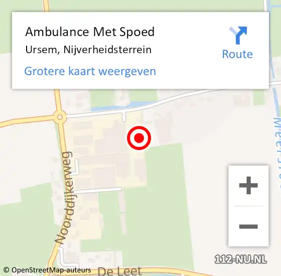 Locatie op kaart van de 112 melding: Ambulance Met Spoed Naar Ursem, Nijverheidsterrein op 16 januari 2015 18:10
