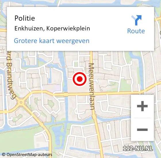 Locatie op kaart van de 112 melding: Politie Enkhuizen, Koperwiekplein op 16 januari 2015 18:15