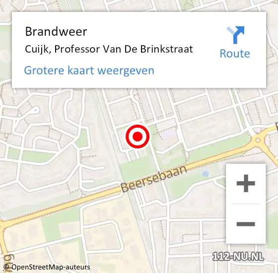 Locatie op kaart van de 112 melding: Brandweer Cuijk, Professor Van De Brinkstraat op 16 januari 2015 18:16