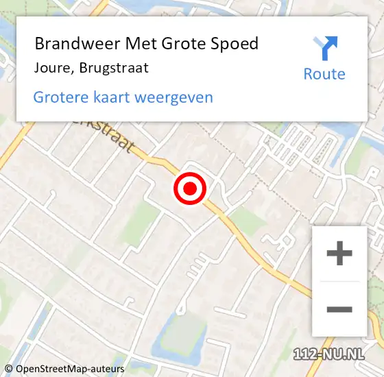 Locatie op kaart van de 112 melding: Brandweer Met Grote Spoed Naar Joure, Brugstraat op 16 januari 2015 18:32