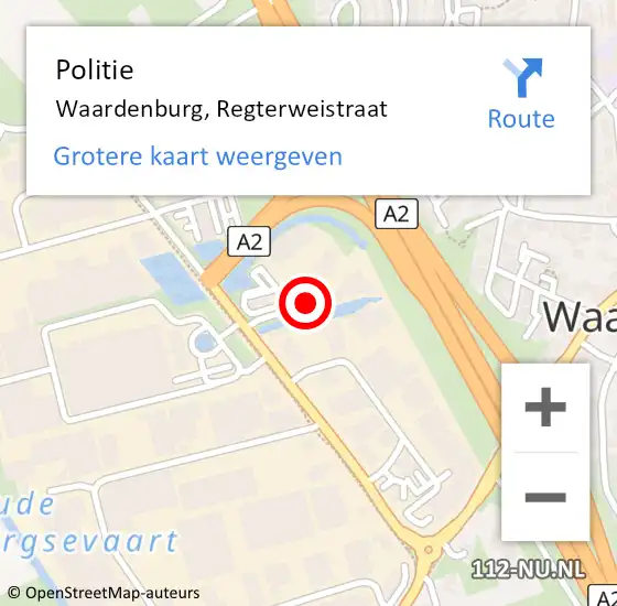 Locatie op kaart van de 112 melding: Politie Waardenburg, Regterweistraat op 16 januari 2015 20:25