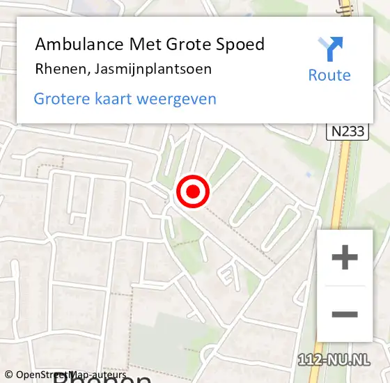 Locatie op kaart van de 112 melding: Ambulance Met Grote Spoed Naar Rhenen, Jasmijnplantsoen op 16 januari 2015 20:56