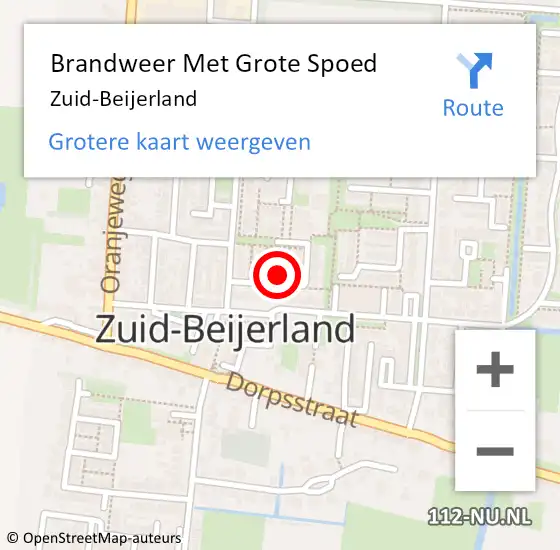 Locatie op kaart van de 112 melding: Brandweer Met Grote Spoed Naar Zuid-Beijerland op 16 januari 2015 22:47