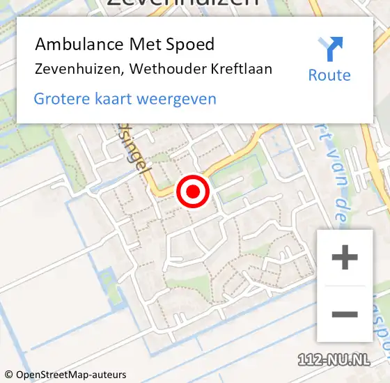 Locatie op kaart van de 112 melding: Ambulance Met Spoed Naar Zevenhuizen, Wethouder Kreftlaan op 17 januari 2015 01:45