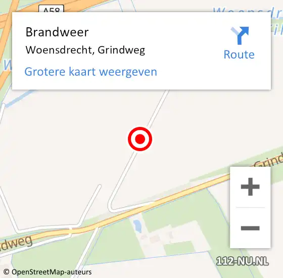 Locatie op kaart van de 112 melding: Brandweer Woensdrecht, Grindweg op 17 januari 2015 08:40