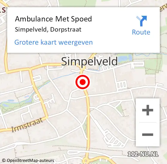 Locatie op kaart van de 112 melding: Ambulance Met Spoed Naar Simpelveld, Dorpstraat op 17 januari 2015 10:16