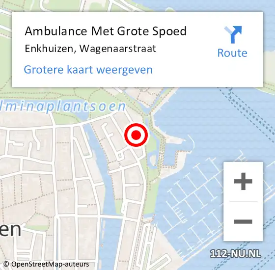 Locatie op kaart van de 112 melding: Ambulance Met Grote Spoed Naar Enkhuizen, Wagenaarstraat op 17 januari 2015 11:03