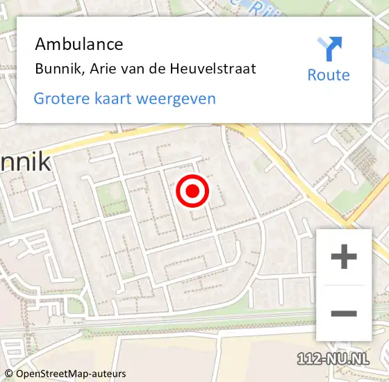 Locatie op kaart van de 112 melding: Ambulance Bunnik, Arie van de Heuvelstraat op 17 januari 2015 11:03