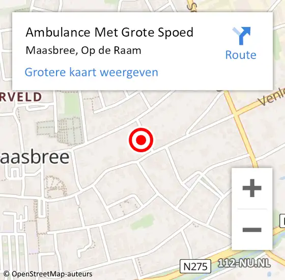 Locatie op kaart van de 112 melding: Ambulance Met Grote Spoed Naar Maasbree, Op de Raam op 17 januari 2015 11:35