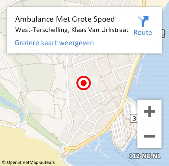 Locatie op kaart van de 112 melding: Ambulance Met Grote Spoed Naar West-Terschelling, Klaas Van Urkstraat op 17 januari 2015 11:46