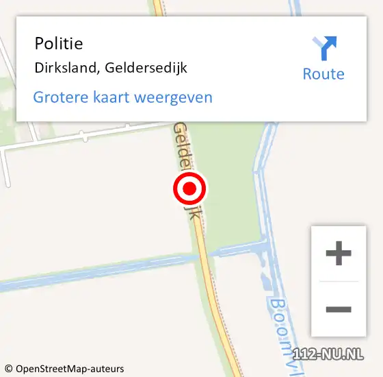 Locatie op kaart van de 112 melding: Politie Dirksland, Geldersedijk op 17 januari 2015 13:14