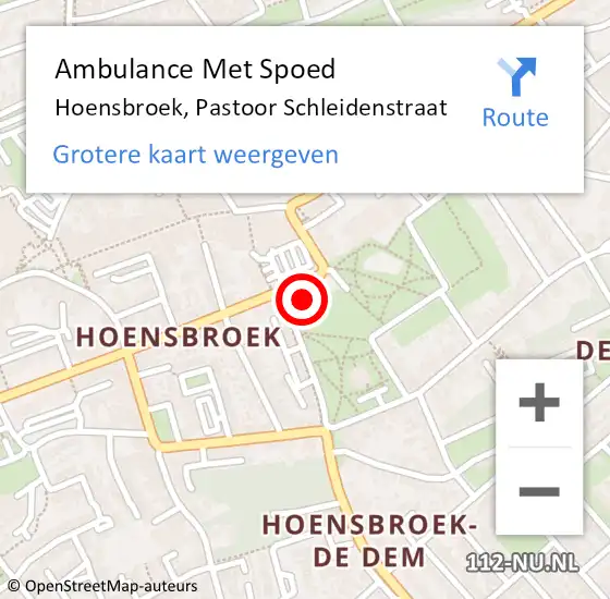 Locatie op kaart van de 112 melding: Ambulance Met Spoed Naar Hoensbroek, Pastoor Schleidenstraat op 17 januari 2015 14:30