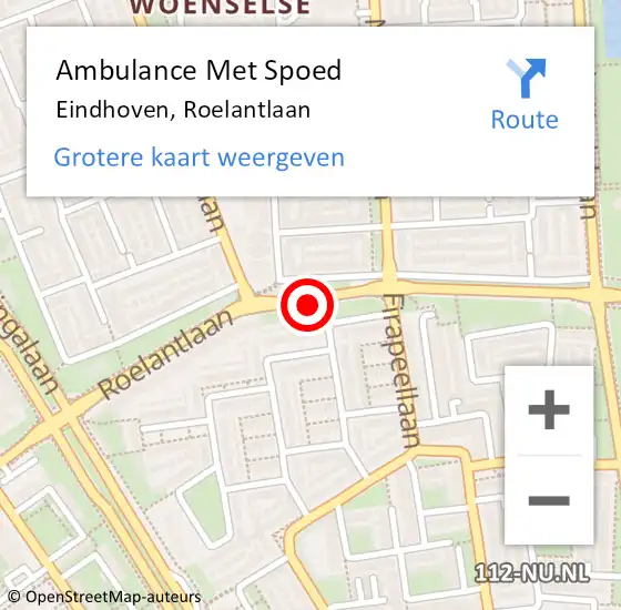 Locatie op kaart van de 112 melding: Ambulance Met Spoed Naar Eindhoven, Roelantlaan op 17 januari 2015 15:01