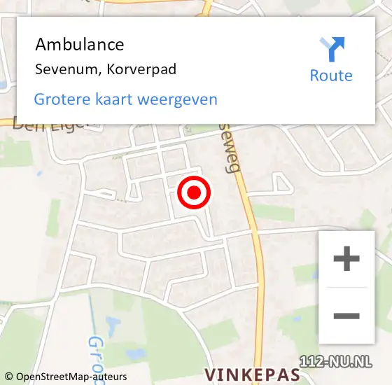 Locatie op kaart van de 112 melding: Ambulance Sevenum, Korverpad op 17 januari 2015 15:08