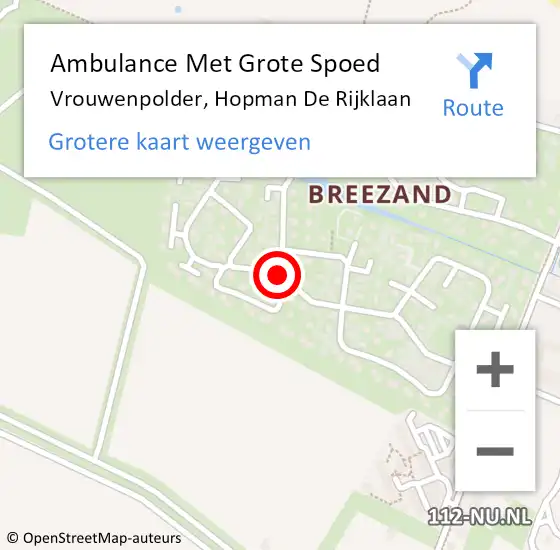 Locatie op kaart van de 112 melding: Ambulance Met Grote Spoed Naar Vrouwenpolder, Hopman De Rijklaan op 17 januari 2015 15:37