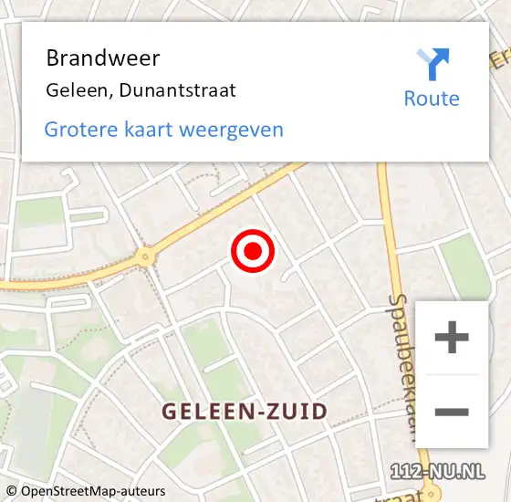 Locatie op kaart van de 112 melding: Brandweer Geleen, Dunantstraat op 28 oktober 2013 06:56