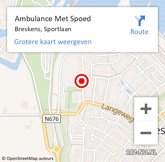 Locatie op kaart van de 112 melding: Ambulance Met Spoed Naar Breskens, Sportlaan op 17 januari 2015 18:05
