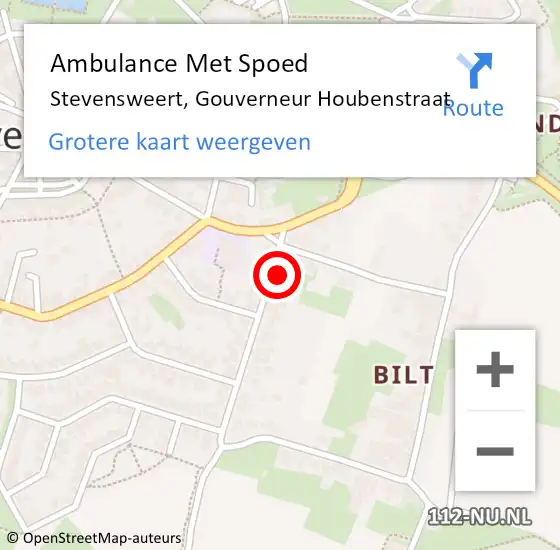 Locatie op kaart van de 112 melding: Ambulance Met Spoed Naar Stevensweert, Gouverneur Houbenstraat op 17 januari 2015 18:15