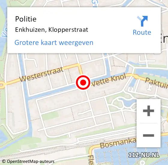 Locatie op kaart van de 112 melding: Politie Enkhuizen, Klopperstraat op 17 januari 2015 19:10