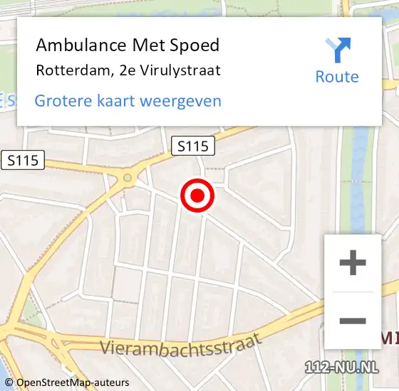 Locatie op kaart van de 112 melding: Ambulance Met Spoed Naar Rotterdam, 2e Virulystraat op 17 januari 2015 19:11