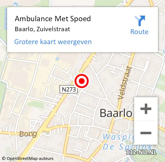 Locatie op kaart van de 112 melding: Ambulance Met Spoed Naar Baarlo, Zuivelstraat op 17 januari 2015 20:46