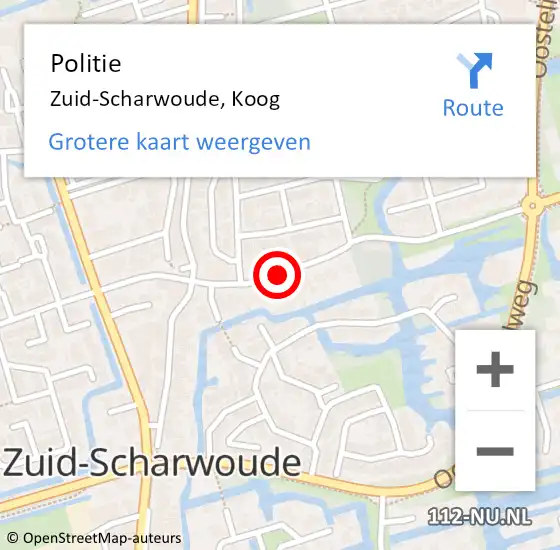 Locatie op kaart van de 112 melding: Politie Zuid-Scharwoude, Koog op 17 januari 2015 21:27