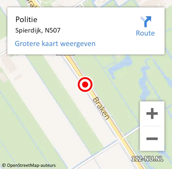 Locatie op kaart van de 112 melding: Politie Spierdijk, N507 op 18 januari 2015 00:33
