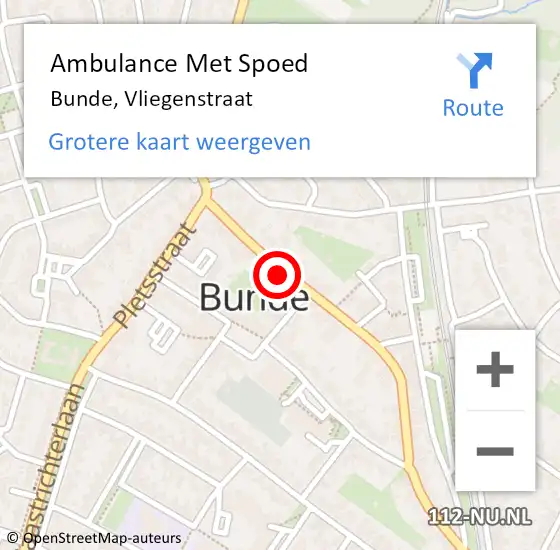 Locatie op kaart van de 112 melding: Ambulance Met Spoed Naar Bunde, Vliegenstraat op 18 januari 2015 00:56