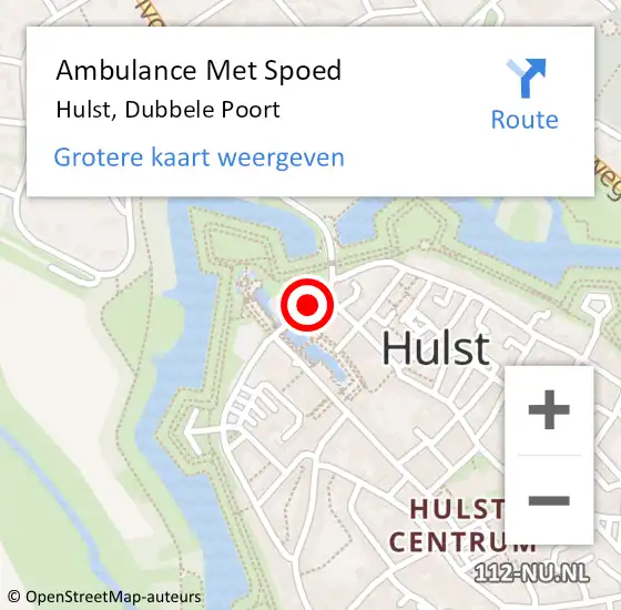 Locatie op kaart van de 112 melding: Ambulance Met Spoed Naar Hulst, Dubbele Poort op 18 januari 2015 04:58