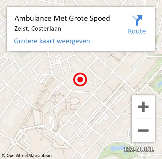 Locatie op kaart van de 112 melding: Ambulance Met Grote Spoed Naar Zeist, Costerlaan op 18 januari 2015 05:18