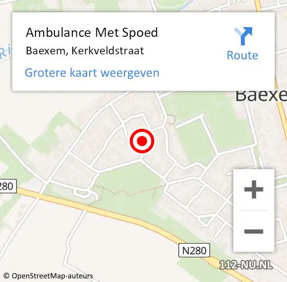 Locatie op kaart van de 112 melding: Ambulance Met Spoed Naar Baexem, Kerkveldstraat op 18 januari 2015 07:11