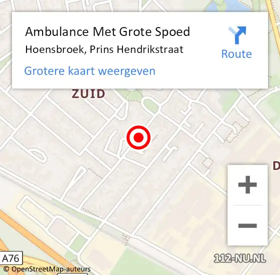 Locatie op kaart van de 112 melding: Ambulance Met Grote Spoed Naar Hoensbroek, Prins Hendrikstraat op 18 januari 2015 09:10