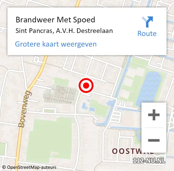 Locatie op kaart van de 112 melding: Brandweer Met Spoed Naar Sint Pancras, A.V.H. Destreelaan op 18 januari 2015 10:03